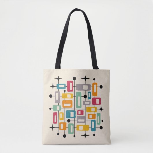 Kleurrijke Retro Mid Century Modern Atomic Abstrac Tote Bag (Voorkant)