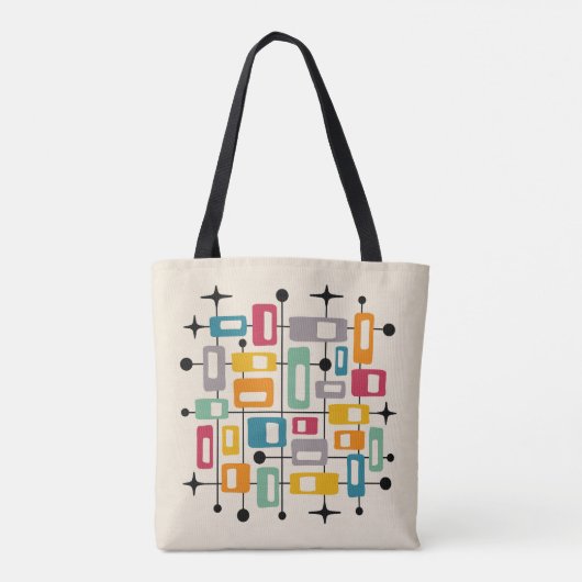 Kleurrijke Retro Mid Century Modern Atomic Abstrac Tote Bag (Achterkant)