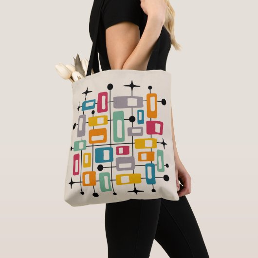 Kleurrijke Retro Mid Century Modern Atomic Abstrac Tote Bag (Dichtbij)