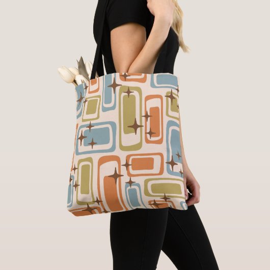 Kleurrijke Retro Mid Century Modern Atomic Abstrac Tote Bag (Dichtbij)