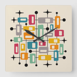 Kleurrijke Retro Mid Century Modern Atomic Abstrac Vierkante Klok