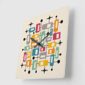 Kleurrijke Retro Mid Century Modern Atomic Abstrac Vierkante Klok (Hoek)