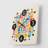 Kleurrijke Retro Mid Century Modern Atomic Abstrac Vierkante Klok (Hoek)