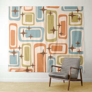 Kleurrijke Retro Mid Century Modern Atomic Abstrac Wandkleed