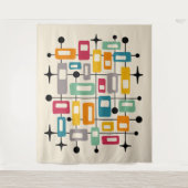 Kleurrijke Retro Mid Century Modern Atomic Abstrac Wandkleed (Voorkant)