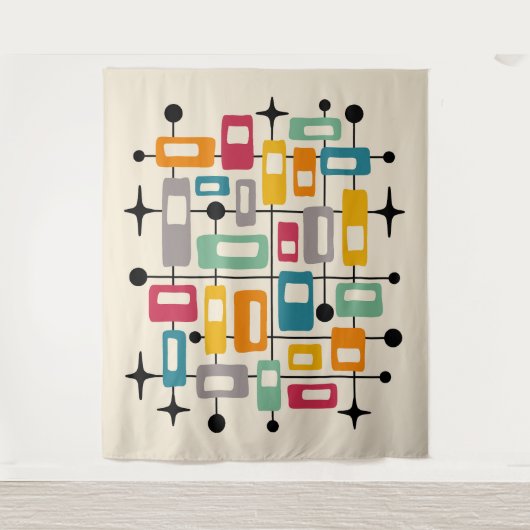 Kleurrijke Retro Mid Century Modern Atomic Abstrac Wandkleed (Voorkant)