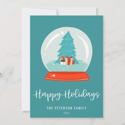 Kleurrijke Retro Mid-century Modern Snow Wereldbol Feestdagenkaart (Voorkant)