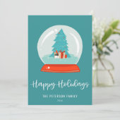 Kleurrijke Retro Mid-century Modern Snow Wereldbol Feestdagenkaart (Staand voorkant)