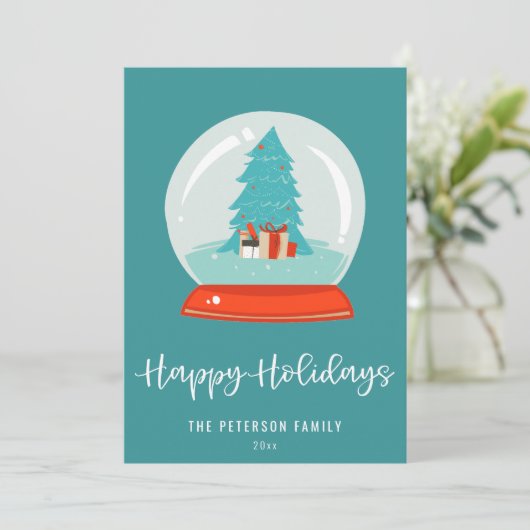 Kleurrijke Retro Mid-century Modern Snow Wereldbol Feestdagenkaart (Staand voorkant)