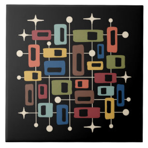 Kleurrijke Retro Midden Eeuw Modern Atomair Abstra Tegeltje