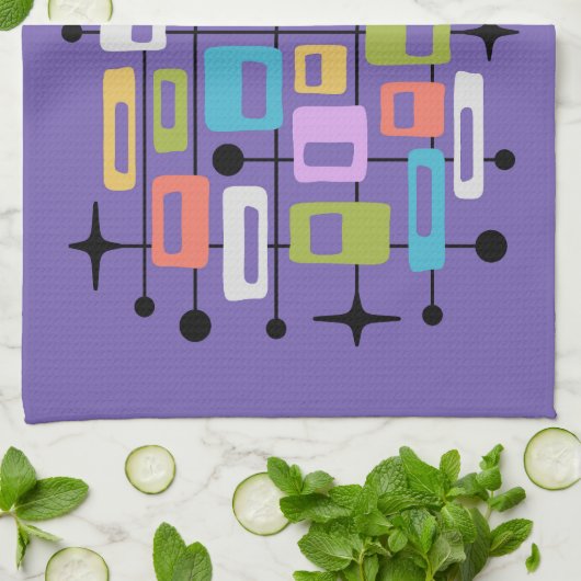 Kleurrijke Retro Midden Eeuw Modern Atomisch Abstr Theedoek (Gevouwen)