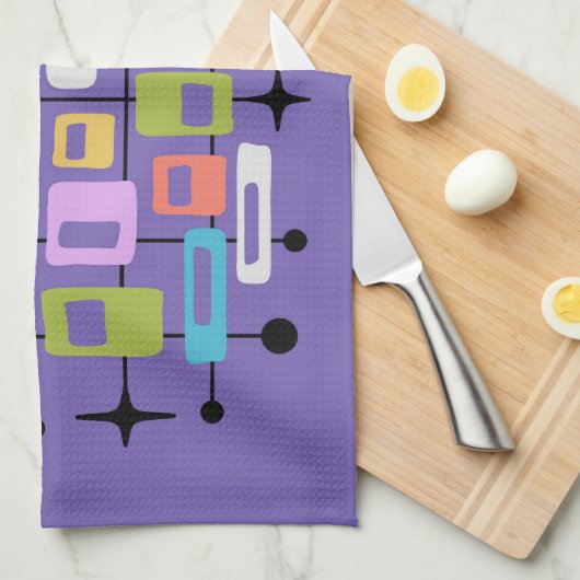 Kleurrijke Retro Midden Eeuw Modern Atomisch Abstr Theedoek (Quarter Fold)