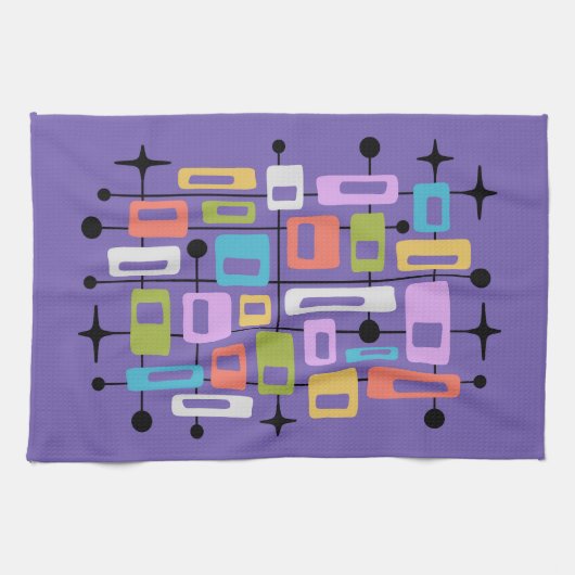 Kleurrijke Retro Midden Eeuw Modern Atomisch Abstr Theedoek (Horizontaal)
