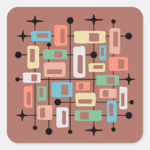 Kleurrijke Retro Midden Jaren 50 Modern Atomische Vierkante Sticker