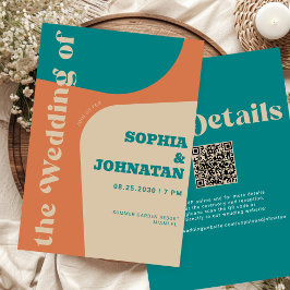 Kleurrijke retro moderne alles-in-één QR RSVP-huwe Kaart