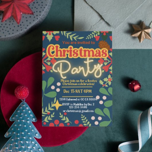 Kleurrijke retro moderne kerst botanische kaart