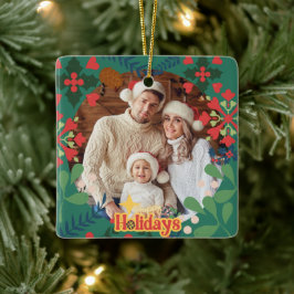 Kleurrijke retro moderne kerst botanische keramisch ornament