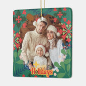 Kleurrijke retro moderne kerst botanische keramisch ornament (Links)