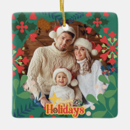 Kleurrijke retro moderne kerst botanische keramisch ornament