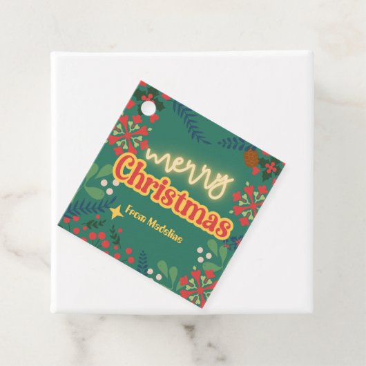 Kleurrijke retro moderne kerstfeestuitnodiging bedankjes labels (In situ)