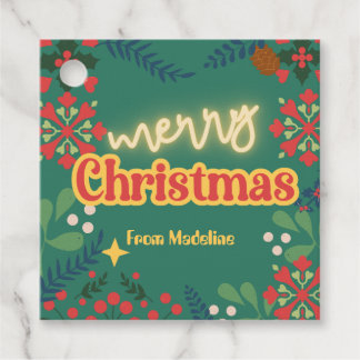 Kleurrijke retro moderne kerstfeestuitnodiging bedankjes labels