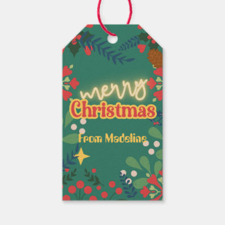 Kleurrijke retro moderne kerstfeestuitnodiging cadeaulabel