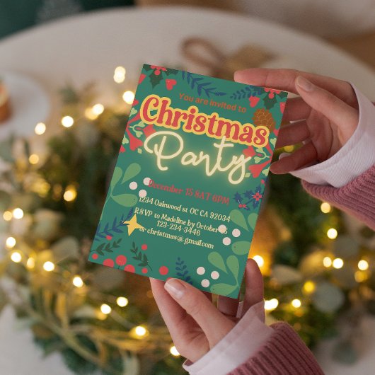 Kleurrijke retro moderne kerstfeestuitnodiging kaart