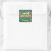 Kleurrijke retro moderne kerstfeestuitnodiging vierkante sticker (Tas)