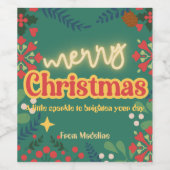 Kleurrijke retro moderne kerstfeestuitnodiging wijn etiket (Enkel label)