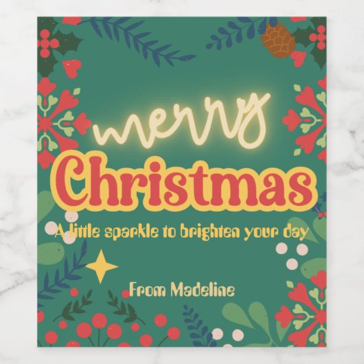 Kleurrijke retro moderne kerstfeestuitnodiging wijn etiket (Enkel label)