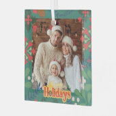 Kleurrijke retro moderne Kerstmis botanische kaart Glas Ornament (Voorkant links)