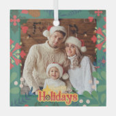 Kleurrijke retro moderne Kerstmis botanische kaart Glas Ornament (Voorkant)