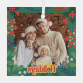 Kleurrijke retro moderne Kerstmis botanische kaart Glas Ornament (Achterkant)