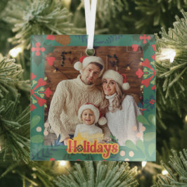 Kleurrijke retro moderne Kerstmis botanische kaart Glas Ornament