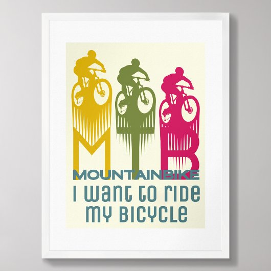 Kleurrijke retro Mountainbike MTB Mountainbiker Poster