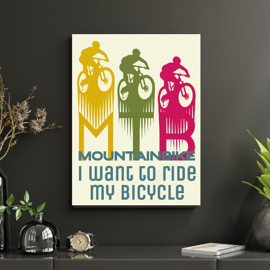 Kleurrijke retro Mountainbike MTB Mountainbiker Poster