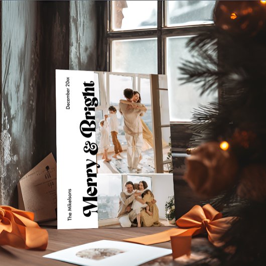 Kleurrijke Retro Multi Foto Kerstmis Feestdagenkaart