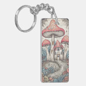 Kleurrijke Retro Mushroom Hut Illustratie Sleutelhanger (Voorkant Links)