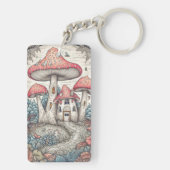Kleurrijke Retro Mushroom Hut Illustratie Sleutelhanger (achterkant)