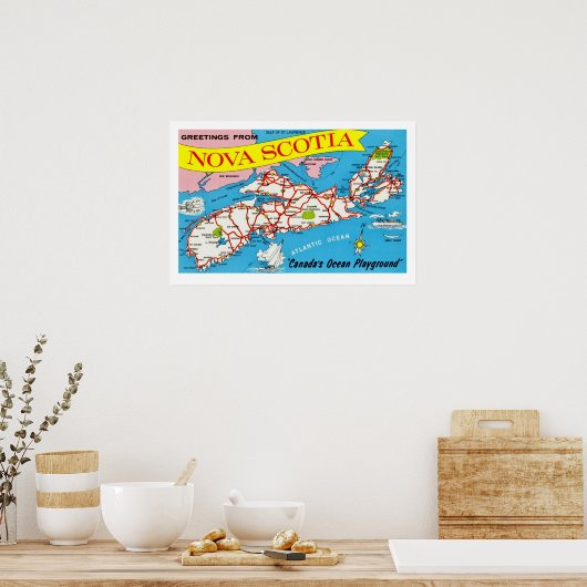 Kleurrijke Retro Nova Scotia Kaart Afdrukken Poster (Keuken)