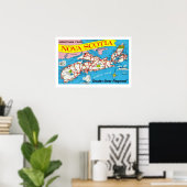 Kleurrijke Retro Nova Scotia Kaart Print (Thuiskantoor)