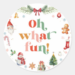 Kleurrijke Retro Oh What Fun Typography Ronde Sticker