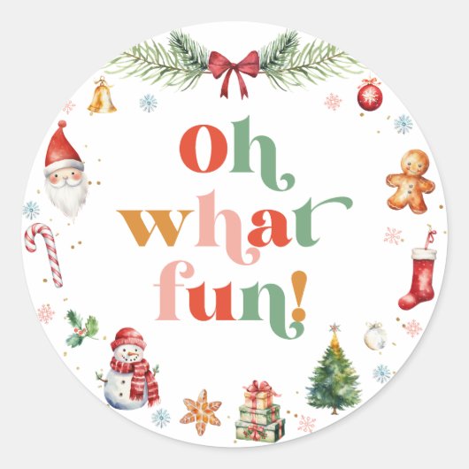 Kleurrijke Retro Oh What Fun Typography Ronde Sticker (Voorkant)