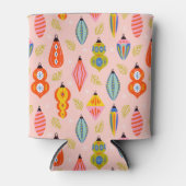 Kleurrijke Retro Ornamenten Kerstpatroon Blikjeskoeler (Voorkant)