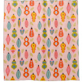 Kleurrijke Retro Ornamenten Kerstpatroon Douchegordijn (Voorkant)