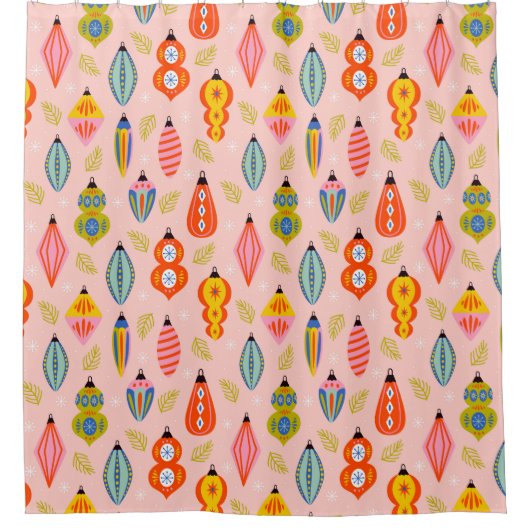Kleurrijke Retro Ornamenten Kerstpatroon Douchegordijn (Voorkant)