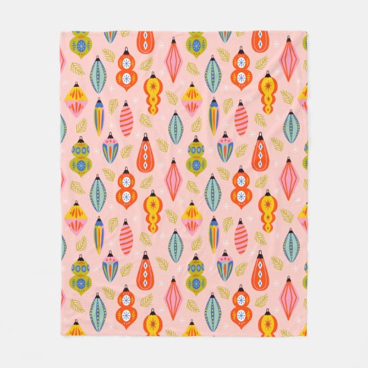 Kleurrijke Retro Ornamenten Kerstpatroon Fleece Deken (Voorkant)