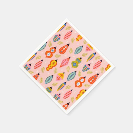 Kleurrijke Retro Ornamenten Kerstpatroon Servet (Hoek)