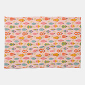 Kleurrijke Retro Ornamenten Kerstpatroon Theedoek (Horizontaal)