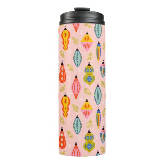 Kleurrijke Retro Ornamenten Kerstpatroon Thermosbeker (Voorkant)